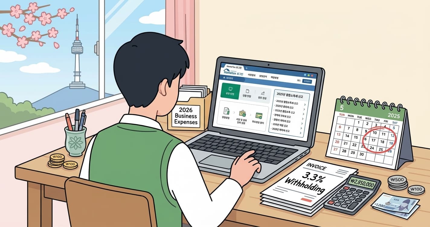 2026년 한국 프리랜서 세금 가이드：3.3% 원천징수, 경비 공제, 홈택스 신고