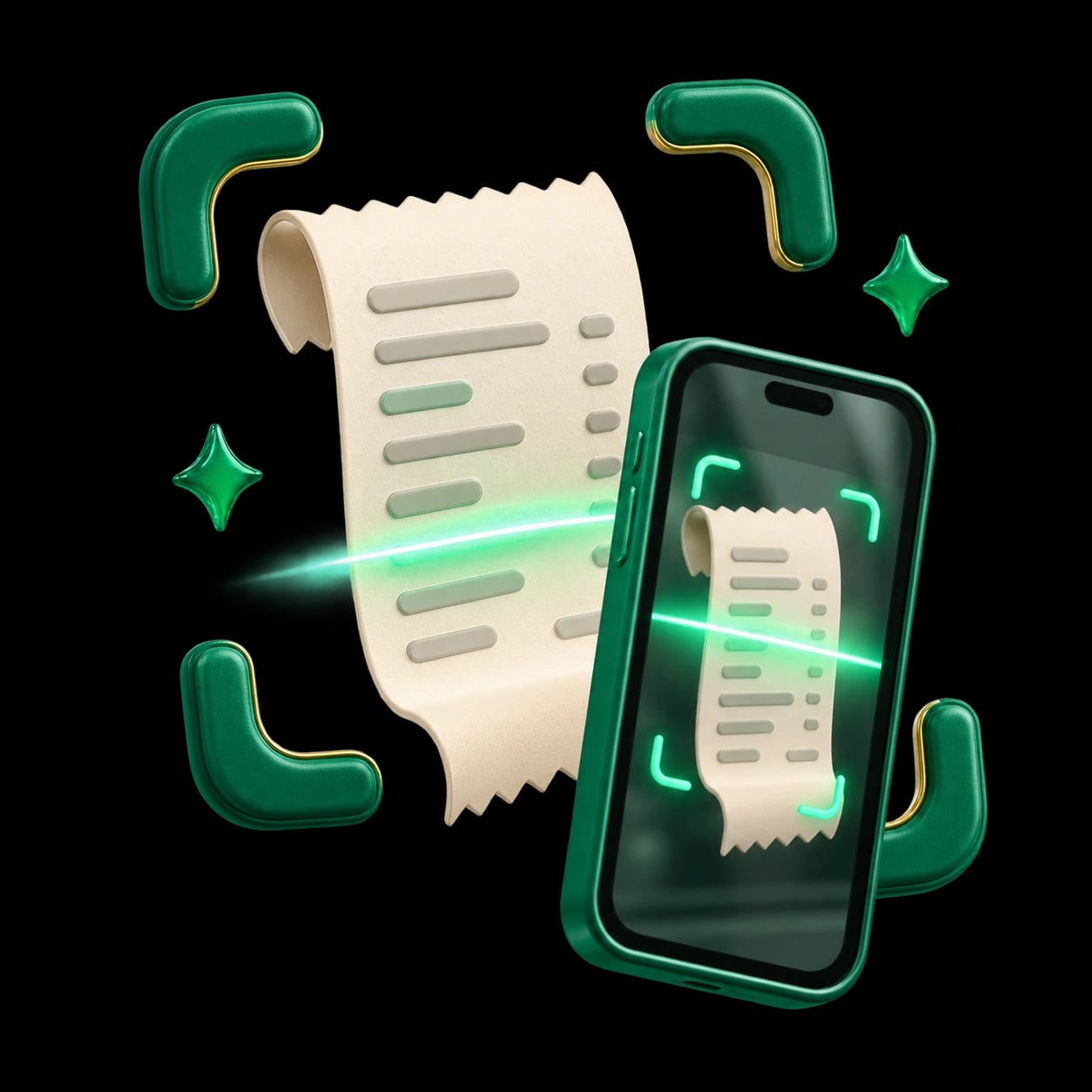 スマートフォンで領収書を取り込むイラスト